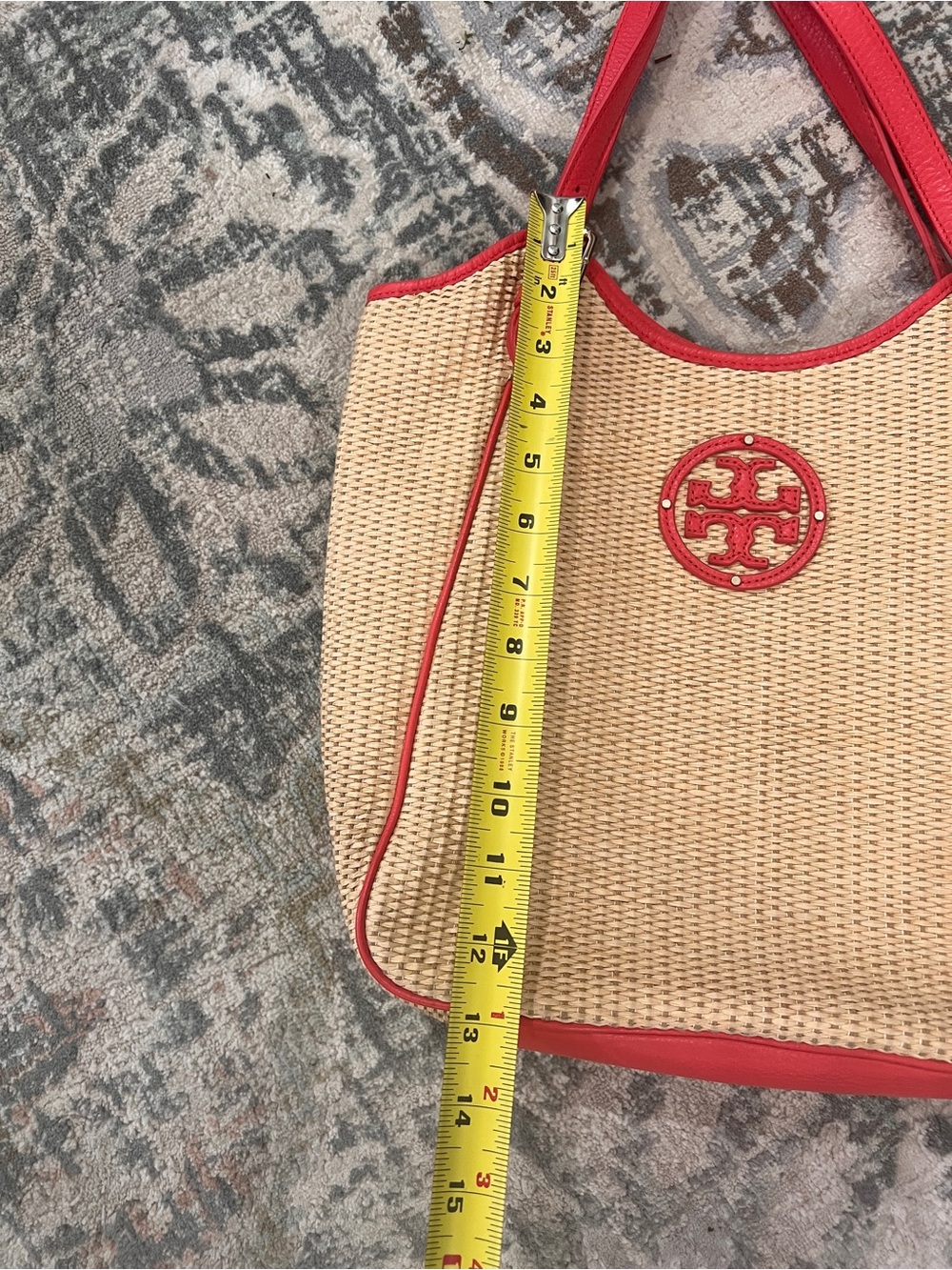 Tory Burch Raffia Straw Tote with Poppy Red Leather Trim - Picture 6 of 11
